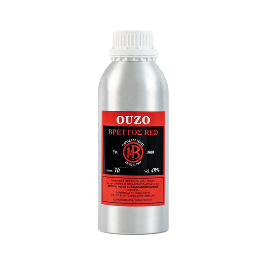 Ouzo Brettos Red Label, Metallic Canister, 1lt-48% alcohol
