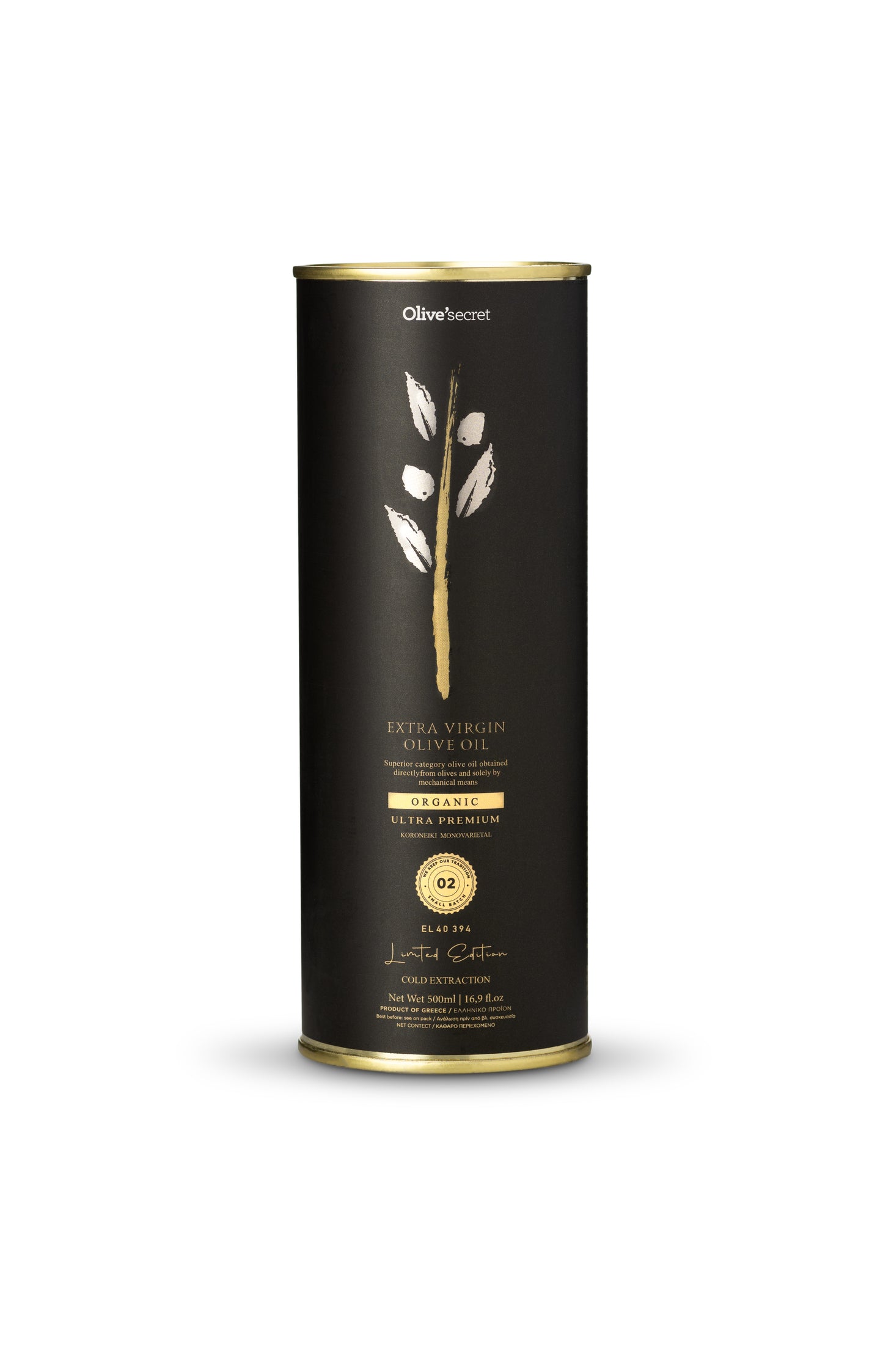 Olive Secret 02 Organic Extra Virgin Olive Oil Early Harvest tin 500ml