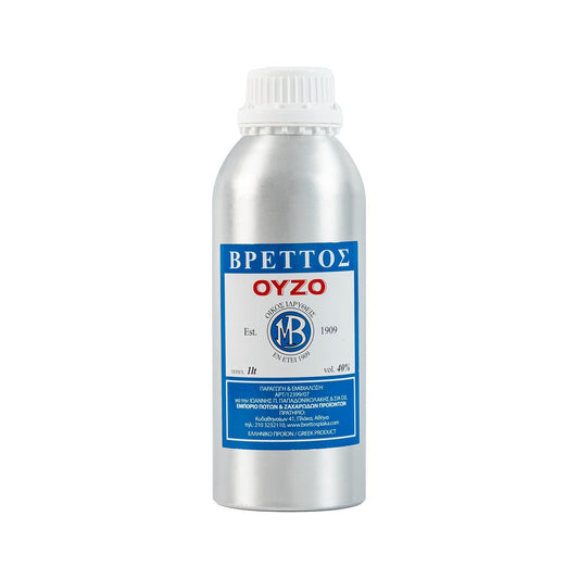 Ouzo Brettos Blue Label, Metallic Canister, 1lt -40% alcohol
