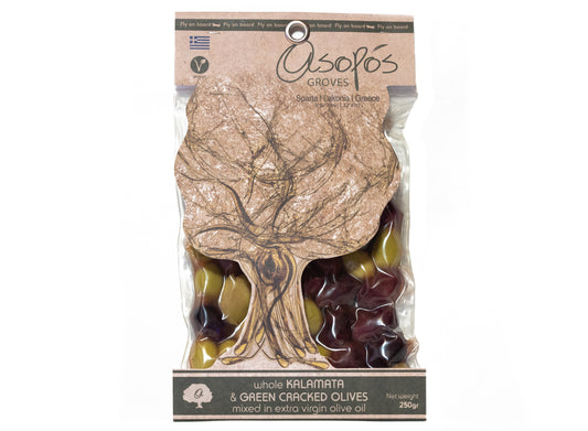 Asopos Groves Kalamon & Green Cracked Olives 250gr